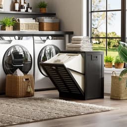 Wasmandkast 63 Liter - Verwijderbare Waszak - Metalen Handgreep - Kantelbaar - Multifunctioneel Opbergproduct - Geschikt voor Keuken/Badkamer - Opbergkast — thumbnail 5