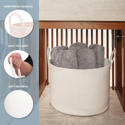 Witte Grote Opbergmand | Deken Mand | Baby Wasmand | Opslag van geweven mand | Strijkmand | Speelgoed Opbergmand | Katoenen Touwmand | Vuile Kleren Mand - (50x33cm) — thumbnail 5