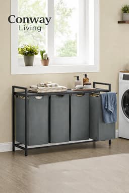 Conway Living® Wassorteerder - 4 vakken - 160L - Metaal - Grijs en Zwart -Wasmanden - Wassorteerder 4 vaken - 116 x 33 x 72 cm — thumbnail 1