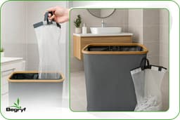 Begryf - Sorteerwasmand - 3 vakken - grijs - bamboe deksel — thumbnail 4