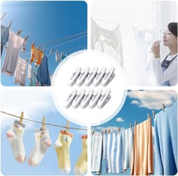 Kledingklemmen - Wasknijpers Clips - Kleding Drogen - Winddicht Antislip - 10 stuks - Wit — thumbnail 5
