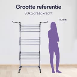Waskrek - Droogrek Torens - Kleding Drogen - Inklapbaar Met Wielen - 45 x 75 x 173 cm - Zwart — thumbnail 4