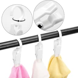 Wasknijpers met Haak - 10 Stuks - Drooghaak voor kleding - met 360 graden draaibare haak - Droogrek Knijpers - Wasknijpers - Kunststof - Anti Slip - Veelzijdig - draagbare antislip plastic hangers clips - Wit — thumbnail 3