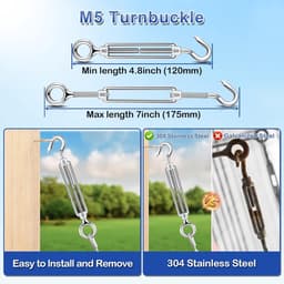 Kabelspansysteem-set: 15 meter roestvrijstalen kabel (2 mm, met vinylcoating) en M5-spanschroefset – geschikt voor lichtsnoeren en het ophangen van schilderijen. — thumbnail 5