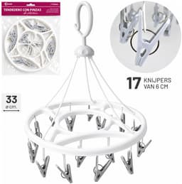 Concorde Wasgoed droogcarrousel droogmolen - 2x - 17 mini clips / knijpers - wit/grijs - kunststof - 33 cm - sokken rekje — thumbnail 4