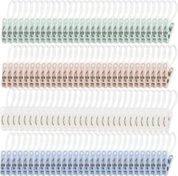 Wasknijpers – Set van 120 kunststof knijpers – Veelzijdige kunststof ophangknijpers met koord – Voor het ophangen van kleding, hoeden, handdoeken, sokken, handschoenen, enz. – 4 kleuren — thumbnail 1