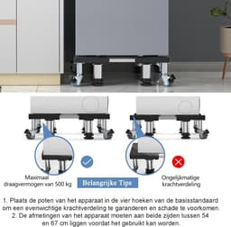 Wasmachine verhoger - Zwart - 54,5-67 cm verstelbaar - Roestvrijstalen Onderstel met Wielen en Poten - Voor Zware Huishoudelijke Apparaten — thumbnail 5
