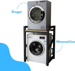 Livista Wasmachinerek - Wasmachine kast - Badkamerrek – Ruimtebesparende Wasmachine Organizer – Stalen Frame – 3 Hoogtestanden – Water-, Kras- en Hittebestendig Werkblad – Antislip Voetjes – 200 kg Draagvermogen - Zwart/Hout — thumbnail 2