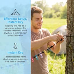 2 Pieces Clothesline Camping, Portable Travel Clothesline, Outdoor Clothesline, Extendable with 12 Pieces Clamps and - ShopVlot — thumbnail 2