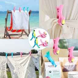 Handdoekklemmen voor strandstoelen, 4 stuks Grote strandhanddoek klemmen Flamingo strandhanddoek clips handdoekklemmen Flamingo wasknijpers voor wasgoed strandhanddoek badhanddoek zwembad (Roze A) — thumbnail 3