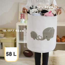 SnelShoppen - Baby wasmand voor kinderkamer 58L - Extra grote grijze opbergmand met ritssluiting voor speelgoed, kinderspeelgoed, was en cadeau - Idea — thumbnail 3