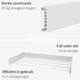 SnelShoppen - KROMS Wanddroogrek XL Wit 100 cm - 6m Drooglengte - Inklapbaar Wasrek - Hangend Muur Droogrek - Uitklapbaar Ophangbaar Droogrek voor Hui — thumbnail 2