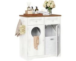 CINK & Co Wasmandkast - 2 uitneembare waszakken - 2 lades en 4 haken - Wit en walnoot - 2 x 37 liter