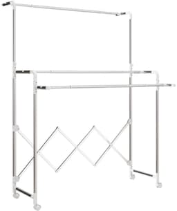 OKWISH Droogtoren – Verstelbare Stangen – 150 x 103 x 197 cm – Roestvrij Staal – Zilver – Opvouwbaar Voor Binnen En Buiten – Met Wielen — thumbnail 3