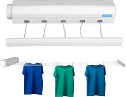 Drooglijnen - Wand waslijn uittrekbaar - 5 lijnen - Droogrek Hangend - Wasrek Hangend - Geschikt voor kamperen, camper, camping - Uittrekbare - Rol droog lijn - Rekken - Geschikt Voor buiten en binnen - Uitschuifbaar - wit — thumbnail 1