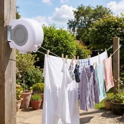 Wasdraad - Uitschuifbare Waslijn - Drooglijn voor buiten - Plastic waslijn - Waslijn Camping - Roldrooglijn - Twee weerbestendige lijnen voor - Wit — thumbnail 4