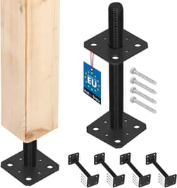 SnelShoppen - Set van 4 Verstelbare Paaldragers van Poedergecoat Staal - Grondankers voor Tuin, Terras en Bouwprojecten - Anthraciet — thumbnail 1