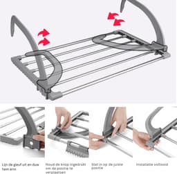 ZRSS® Droogrek Deur - Hangend Wasrek - Handdoekrek Badkamer - Ook voor Balkon of Radiator — thumbnail 3