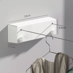 Uitschuifbare waslijn - Wasdrooglijn - Draagbare waslijn - Wandmontage - Dubbel touw - Geen boren nodig - Touwlengte 4,2 m - 24*8,8*5,7 cm - Inclusief schroeven en lijm - Geschikt voor balkons, wasruimtes, hotels, etc. - Wit — thumbnail 5
