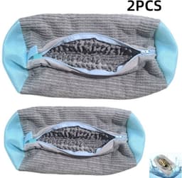 2 stuk,Waszak, cilindrisch, wasmachine polyester katoenen waszak, schoenbescherming, anti-deformatie, waszak, geschikt voor de meeste schoenen, voorkomt dat schoenen vervormen tijdens het wassen, grijs, 39*19cm — thumbnail 1
