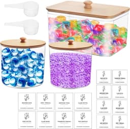 Allecta - Waspoedercontainers Set van 3 | Wasmiddelopslag met deksel | Luchtdichte Waspoeder Opbergdoos | Inclusief 16 stickers en 2 schepjes | Voor waspads, badbommen, wasparfum — thumbnail 1
