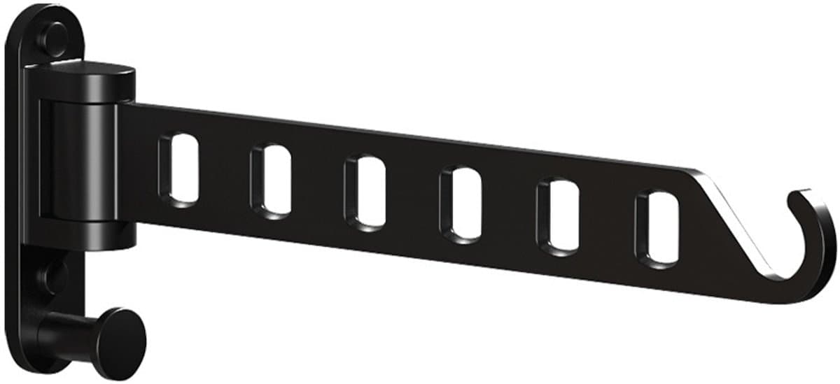 Wandgemonteerd kledingrek - Garderobekast - droogrek - droogrek inklapbaar - droogrek hangend - Zwarte haak - Kledinghaak - Wandhanger - Opbergrek - Metaal - Zwart — afbeelding 1