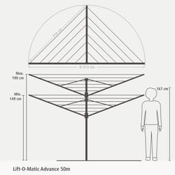 Brabantia Lift-O-Matic Advance Droogmolen - 50 m - met Metalen Grondanker, Beschermhoes en Wasknijpertasje - Metallic Grey — thumbnail 2