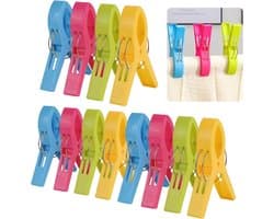 Allecto Plus - Grote Wasnijpers Set van 12 stuks in 4 kleuren - Winddichte Klemmen voor Kleding en Handdoeken - 12 cm Lengte