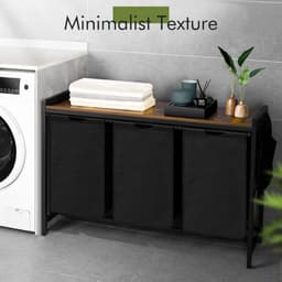 Wasmand 3 Vakken - Wassorteerder -150L-Vintage bruin en zwart — thumbnail 4