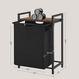 Wasmand, vuilewasmand,50 x 33 x 72 cm, zwart, met opbergrek en uitschuifbare afneembare waszak, stevig en duurzaam metalen frame, grote capaciteit van 65 liter, geschikt voor wasruimte, slaapkamer en badkamer — thumbnail 2