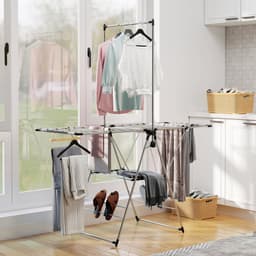 Homcom Clothes Drying Rack-Roestvrij staal, Kunststof-156,5L x 68B x 192H cm-Zilver — thumbnail 4