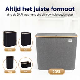 DARI. - Wasmand 3 vakken - Wassorteerder - 205L XXL - met 3 uitneembare zakken - wasmand - grijs - knopen — thumbnail 4