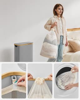 SONGMICS Wasmand met deksel, 60 liter, Grijs，LCB506G01 — thumbnail 3
