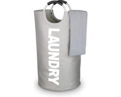 TDR - Stevige stoffen ronde waszak met aluminium handvat - capaciteit ca. 80L - Grijs