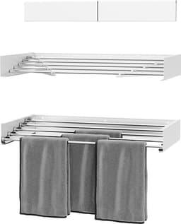 Milano Luxurious Wandwasrek – Inklapbaar wasrek – Droogrek - Wandmontage – 80 cm - Metaal – Wit/Zilver — thumbnail 1