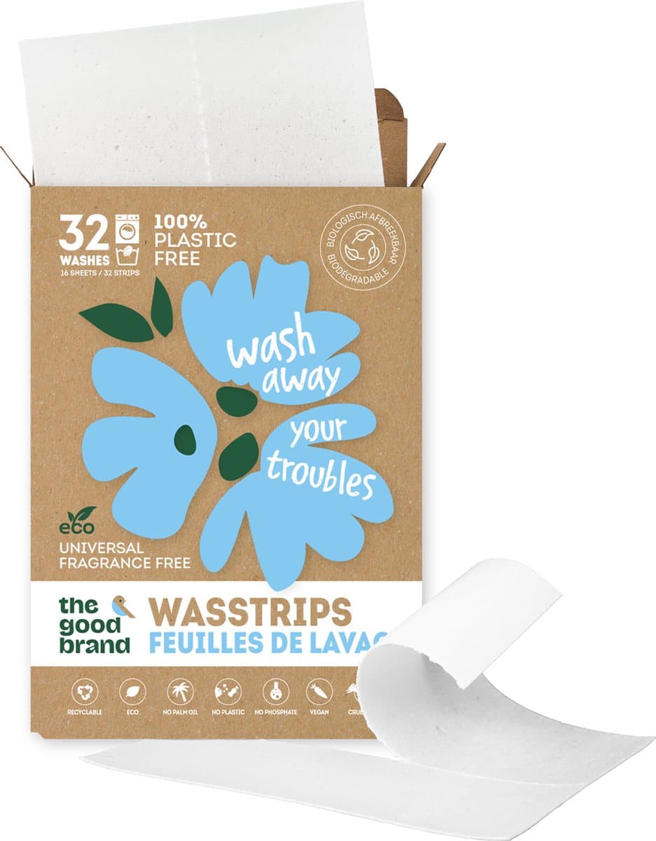 The Good Brand Wasstrips Scent free 32 st - plasticvrij, zonder parfum, vegan, fosfaatvrij, palmolievrij, hypoallergeen, biologisch afbreekbaar — afbeelding 1