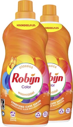Robijn Klein & Krachtig Classics Vloeibaar Wasmiddel - Color - met Care Serum - 2 x 34 wasbeurten - Voordeelverpakking — thumbnail 2