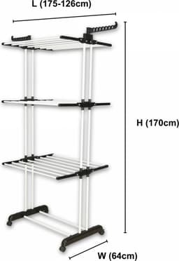 Herzberg HG-8034BW: Verplaatsbare droogtoren - Wasrek - Elegant Zwart Design met witte elementen — thumbnail 2
