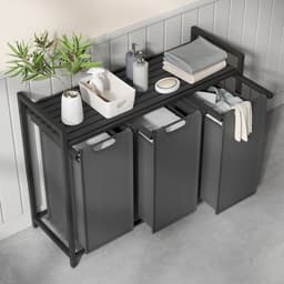 ACAZA Wasmand 3 vakken - 114 L - Zwart en Grijs - 92,5 x 33 x 71 cm — thumbnail 5