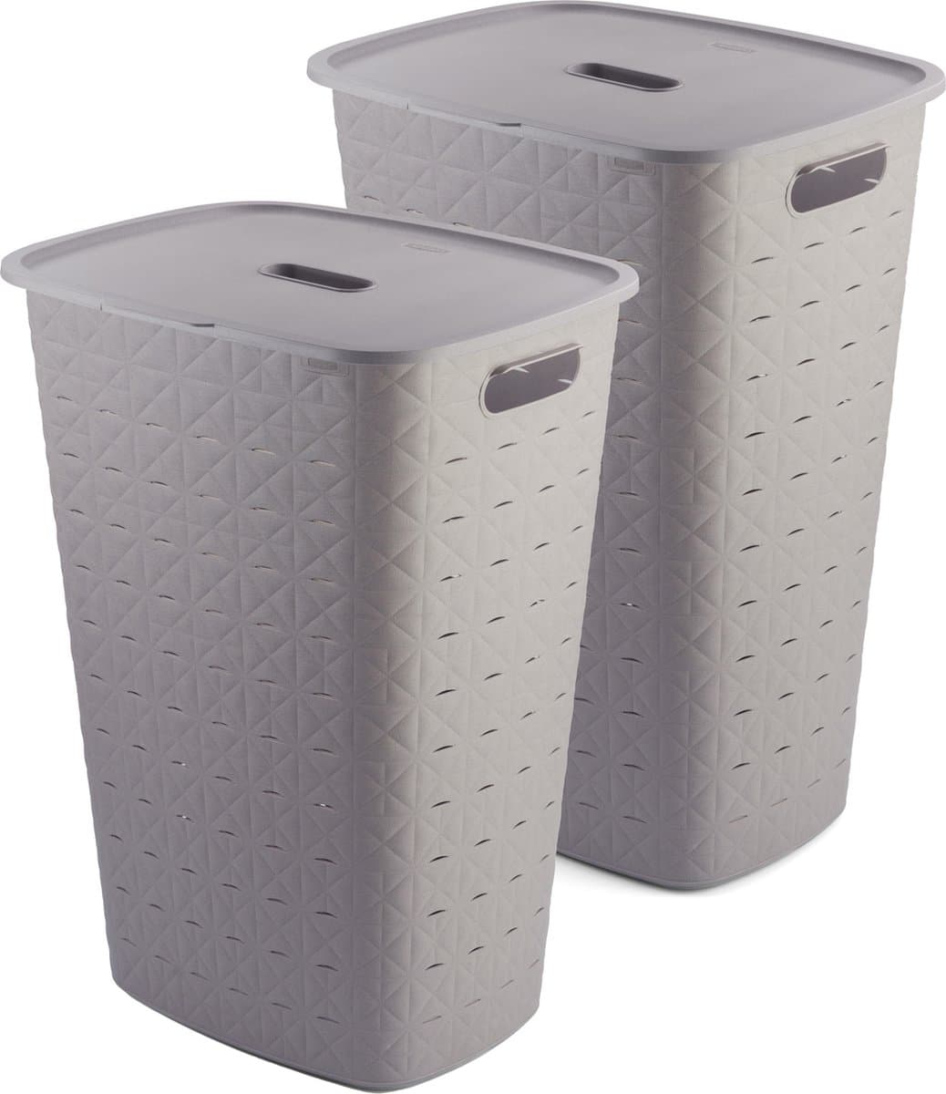Curver Softex Wasmand met Deksel 56L - 2 stuks - Taupe — afbeelding 1