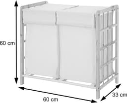 Wasbak MCW-B60, Wasbox wasmand, massief hout 2 vakken 60x60x33cm 68l ~ shabby white, grijs deksel — thumbnail 3