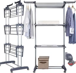Wasrek op 3 Etages met Parkeerrem Wielen - Roestvrijstalen Buizen - Maximale Belasting 38 KG - Grote Capaciteit - Maat 172 x 72 x 50cm — thumbnail 1