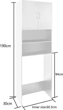 Wasmachine kast wasdroger - ombouw meubel wasmachine wasdroger - 190 cm hoog - wit — thumbnail 5