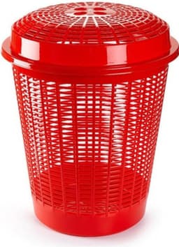 Plasticforte Wasmand met deksel - 2x stuks - 50 liter - rood - rond - D45 x H57 cm - opbergmand — thumbnail 2
