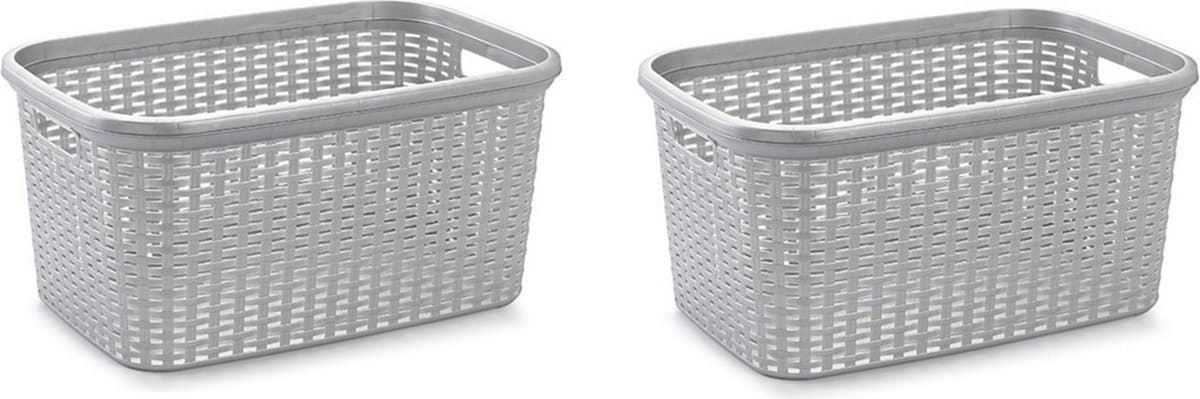 Plasticforte Wasmand - 3x stuks - 35 liter - rotan - zilvergrijs - kunststof - 53 x 36 x 26 cm — afbeelding 1