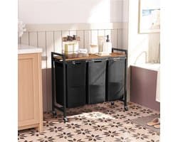 Wasmand 3 Compartimenten - Wasmand Met Plank - Oxford stoffen waszak - 83x33x74cm - Was Sorteren