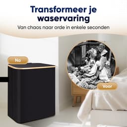 DARI. - Wasmand 3 vakken - Wassorteerder - 160L - met 3 uitneembare zakken - wasmand - zwart - knopen — thumbnail 3