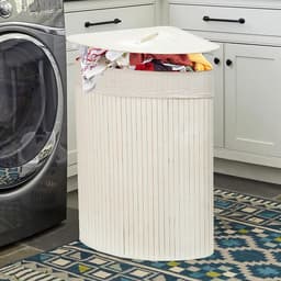 60L Bamboe Wasmand met Deksel |Uitneembare Voering | Opvouwbare Bamboe Opbergmand | Witte Bamboe Wasmand | Milieuvriendelijk | 29 x 39 x 57 cm | Perfect voor Elke Ruimte — thumbnail 3