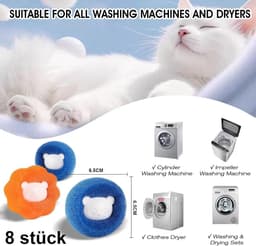 Wasmachineballen voor het verwijderen van dierenharen, 8 stuks, herbruikbare ballen speciaal ontworpen voor wasmachines, verwijderen effectief dierenharen uit wasmachines (blauw). — thumbnail 2