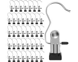 Wasknijpers Haken - Kleding Clips - Drogen Kleding - 360 Graden Draaibaar - 11 x 5 cm - Zilver